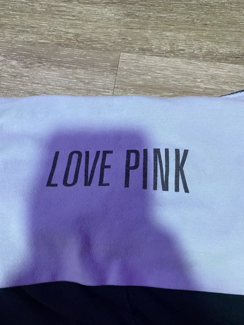 PINK Victoria's Secret Black Leggings with White/Lilac Fold-Over Waistband Y2K - Picture 2 of 7